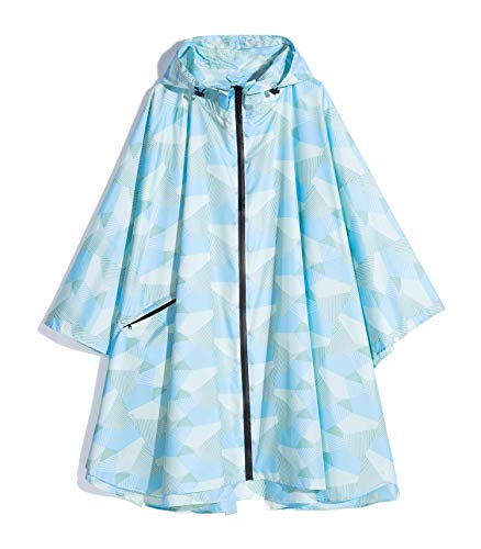 Damen Regenponcho Wasserdichter Regenmantel mit Kapuze Reißverschluss Outdoor Wandern Radfahren, Blaue Geometrie, Einheitsgröße von Krespuka