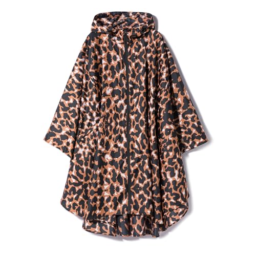 Krespuka Regenponcho für Damen, wasserdicht, mit Kapuze, Reißverschluss, Outdoor, Wandern, Radfahren, Leopardenmuster, Einheitsgröße von Krespuka