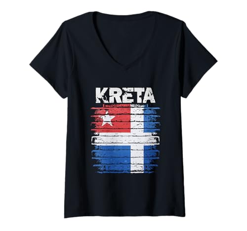 Damen Kreta-Flaggen-Emblem T-Shirt mit V-Ausschnitt Damen Kreta-Flaggen-Emblem T-Shirt mit V-Ausschnitt von Kreta Design