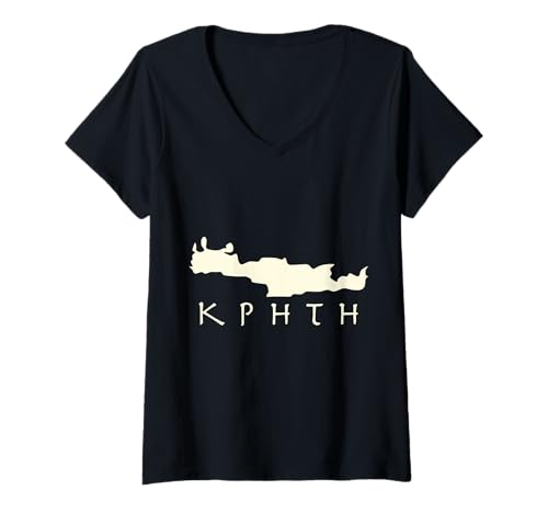 Damen Kreta Insel-Silhouette Griechisch T-Shirt mit V-Ausschnitt Damen Kreta Insel-Silhouette Griechisch T-Shirt mit V-Ausschnitt von Kreta Insel Designs