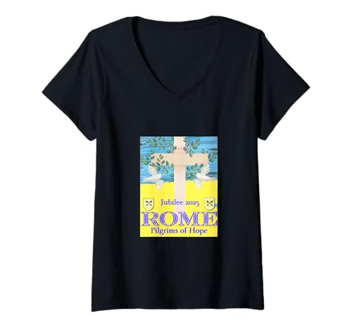 Damen Rom Pilgrims of Hope Heiliges Jahr katholisch Jubilee 2025 T-Shirt mit V-Ausschnitt Damen Rom Pilgrims of Hope Heiliges Jahr katholisch Jubilee 2025 T-Shirt mit V-Ausschnitt von Kreuz Pilger Heiliges Jahr Rom 2025