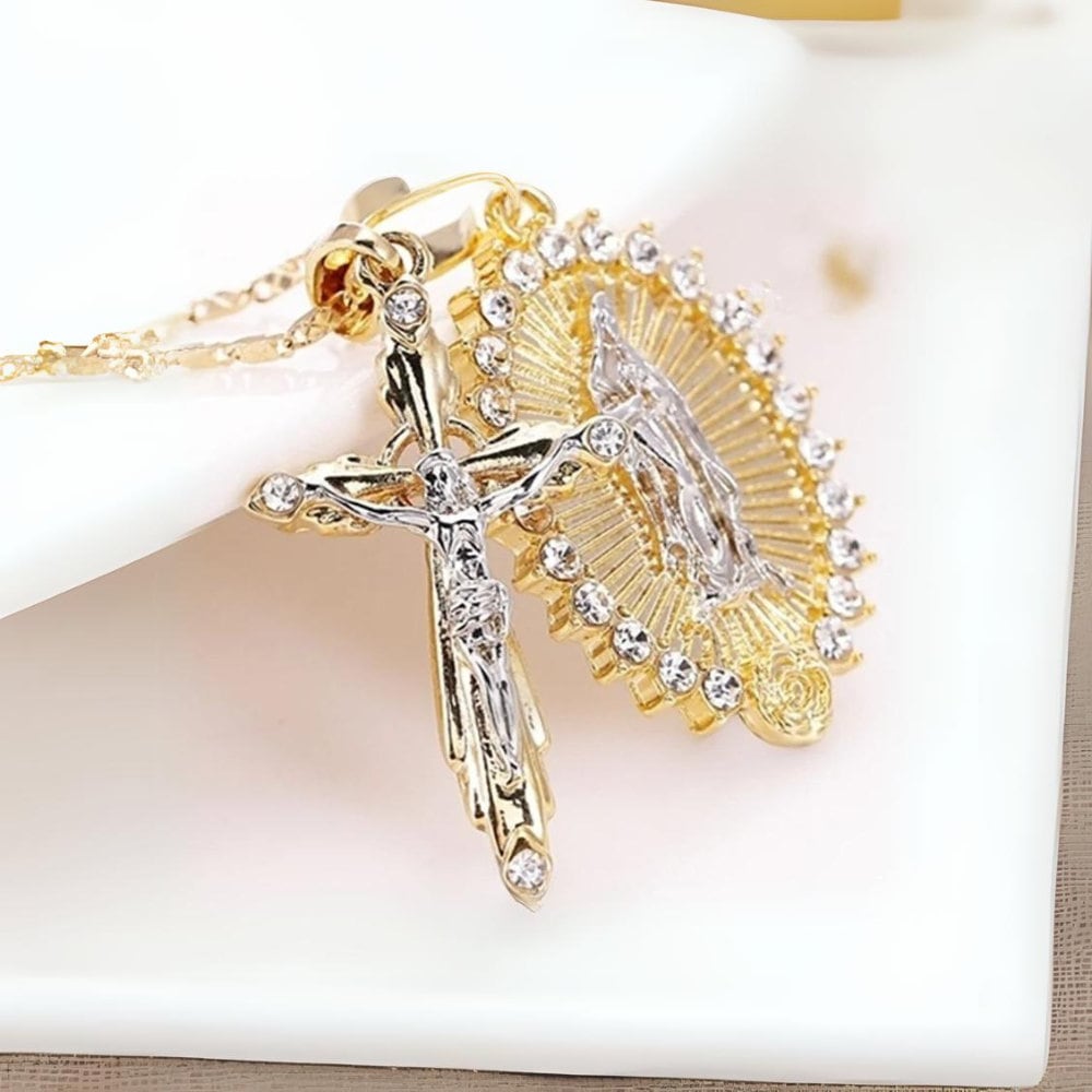 Jungfrau Maria Und Jesus Halskette, 24K Vergoldete Wasserfeste Kreuz Kette, Goldene Christliche Halskette Jungfrau Maria Und Jesus Halskette, 24K Vergoldete Wasserfeste Kreuz Kette, Goldene Christliche Halskette von KreuzBoutique