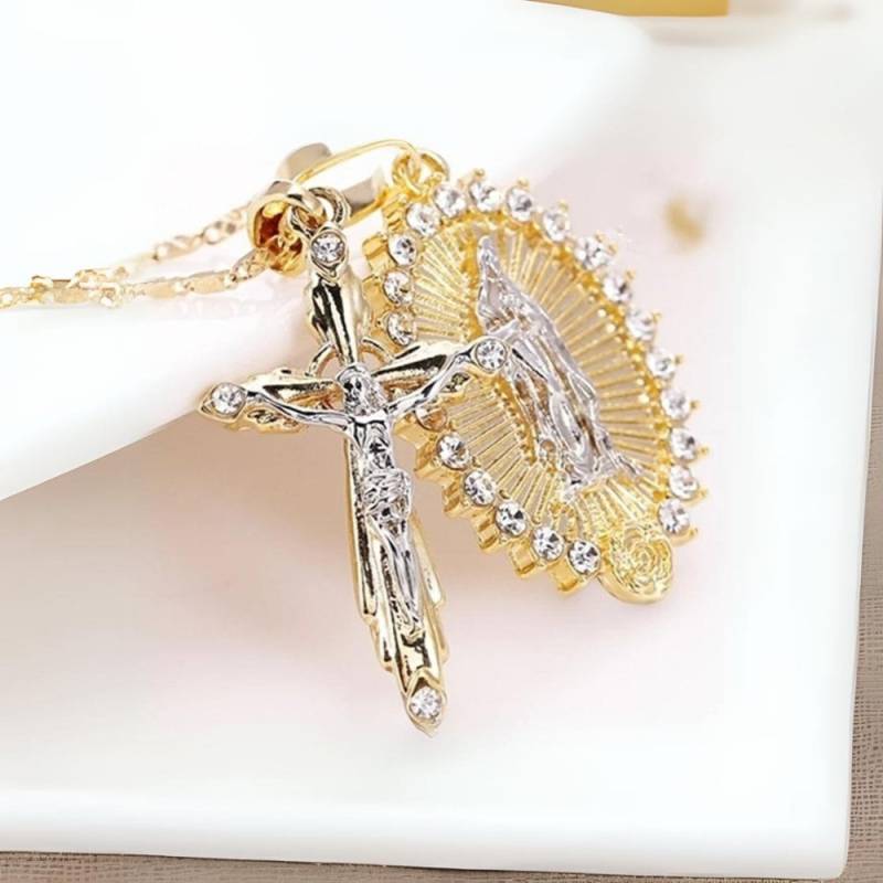 Jungfrau Maria Und Jesus Halskette, 24K Vergoldete Wasserfeste Kreuz Kette, Goldene Christliche Halskette Jungfrau Maria Und Jesus Halskette, 24K Vergoldete Wasserfeste Kreuz Kette, Goldene Christliche Halskette von KreuzBoutique