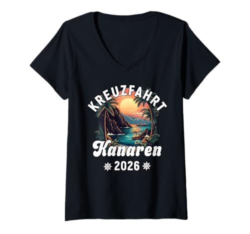 Damen Kreuzfahrt Kanaren 2026 Freund Familie Teneriffa T-Shirt mit V-Ausschnitt Damen Kreuzfahrt Kanaren 2026 Freund Familie Teneriffa T-Shirt mit V-Ausschnitt von Kreuzfahrt Kanaren Freund Familie 2026