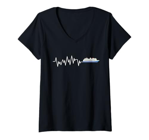 Damen Kreuzfahrt Schiff Schiffsreise Herzschlag Herzlinie Urlaub T-Shirt mit V-Ausschnitt Damen Kreuzfahrt Schiff Schiffsreise Herzschlag Herzlinie Urlaub T-Shirt mit V-Ausschnitt von Kreuzfahrt Lustiges