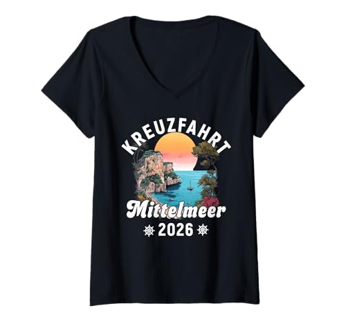 Damen Kreuzfahrt Mittelmeer 2026 Freund Familie Frankreich T-Shirt mit V-Ausschnitt Damen Kreuzfahrt Mittelmeer 2026 Freund Familie Frankreich T-Shirt mit V-Ausschnitt von Kreuzfahrt Mittelmeer Freund Familie 2026