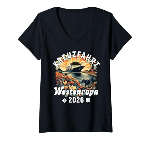 Damen Kreuzfahrt Westeuropa 2026 Freund Familie Niederlande T-Shirt mit V-Ausschnitt Damen Kreuzfahrt Westeuropa 2026 Freund Familie Niederlande T-Shirt mit V-Ausschnitt von Kreuzfahrt Westeuropa Freund Familie 2026