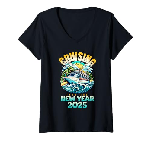 Damen Kreuzfahrt Ins Neue Jahr 2025 Silvester-kreuzfahrtparty T-Shirt mit V-Ausschnitt Damen Kreuzfahrt Ins Neue Jahr 2025 Silvester-kreuzfahrtparty T-Shirt mit V-Ausschnitt von Kreuzfahrtparty-bekleidung Für Das Neue Jahr 2025