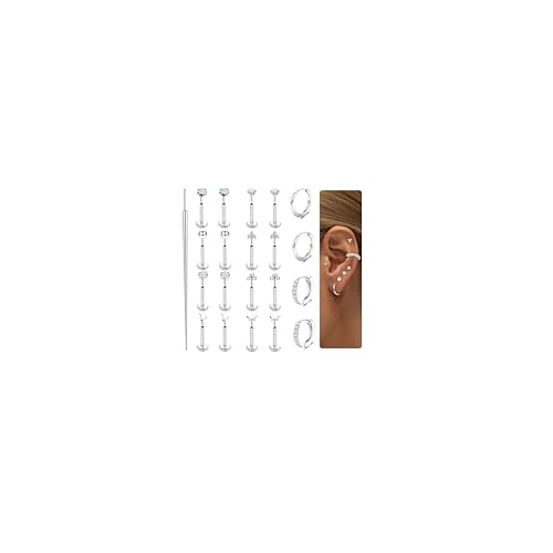 KRFY 10Pcs Tragus Piercing Ohrringe Silber 16G Hypoallergene Piercing Ohr Set Chirurgenstahl Ohrringe Creolen für Damen Herren 14K Kleine Flat Ohrstecker Conch Labret Nasen Piercings Schmuck KRFY 10Pcs Tragus Piercing Ohrringe Silber 16G Hypoallergene Piercing Ohr Set Chirurgenstahl Ohrringe Creolen für Damen Herren 14K Kleine Flat Ohrstecker Conch Labret Nasen Piercings Schmuck von Krfy