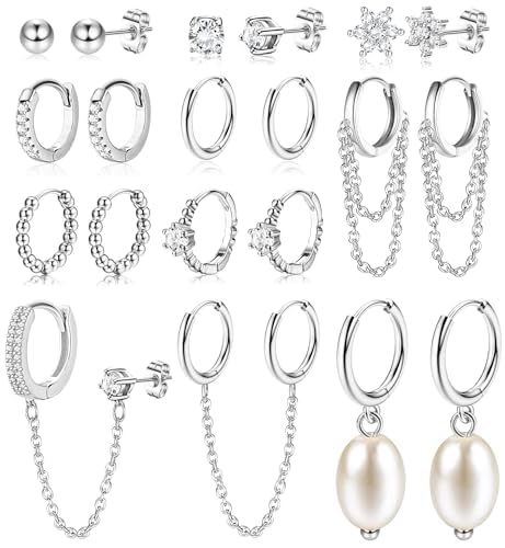 KRFY 11Stück Ohrringe Creolen Silber für Damen Leichte Chirurgenstahl Kette Huggie Ohrringe Damen Set Hypoallergenes Ohrstecker Silber KRFY 11Stück Ohrringe Creolen Silber für Damen Leichte Chirurgenstahl Kette Huggie Ohrringe Damen Set Hypoallergenes Ohrstecker Silber von Krfy