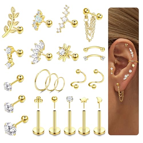 KRFY 22Stück Tragus Piercing Ohr Set 316L Chirurgenstahl Ohrringe Creolen Damen Set Fadenlos Flat Piercings Ohrstecker Hypoallergen Conch Daith Helix Piercing Ohr Schmuck Gold KRFY 22Stück Tragus Piercing Ohr Set 316L Chirurgenstahl Ohrringe Creolen Damen Set Fadenlos Flat Piercings Ohrstecker Hypoallergen Conch Daith Helix Piercing Ohr Schmuck Gold von Krfy