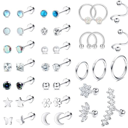 KRFY 40Pcs 20G Piercing Ohr Knorpel Ohrringe Set für Damen CZ Opal Hypoallergener Stern Mond Creolen Helix Ohrring Zirkonia Ohr Piercing Ohrringe Ohrstecker Knorpel Helix Tragus Piercing Ohr KRFY 40Pcs 20G Piercing Ohr Knorpel Ohrringe Set für Damen CZ Opal Hypoallergener Stern Mond Creolen Helix Ohrring Zirkonia Ohr Piercing Ohrringe Ohrstecker Knorpel Helix Tragus Piercing Ohr von Krfy