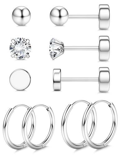 KRFY 5 Paar G23 Titan Ohrringe für Empfindliche Ohren Dot Ball Cubic Zirconia 20G Hypoallergenic Ohrstecker und Creolen Ohrringe Set für Mehrere Piercing Knorpel Flach Zurück Ohrringe für Damen von Krfy