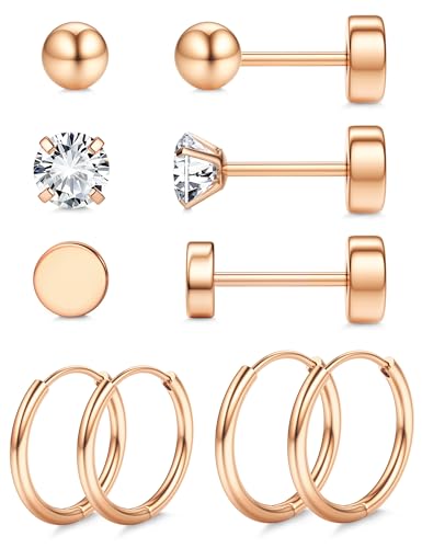 KRFY 5 Paar G23 Titan Ohrringe für Empfindliche Ohren Dot Ball Cubic Zirconia 20G Hypoallergenic Ohrstecker und Creolen Ohrringe Set für Mehrere Piercing Knorpel Flach Zurück Ohrringe für Damen von Krfy