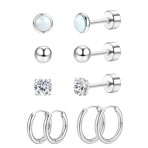 KRFY 5 Paar Titan Ohrringe für Damen Herren G23 Titan Ohrstecker Creolen Opal Zirkonia Ohren Piercing Hypoallergene Titan Ohrringe 20G Flatback Creolen Ohrstecker für Damen Mädchen von Krfy