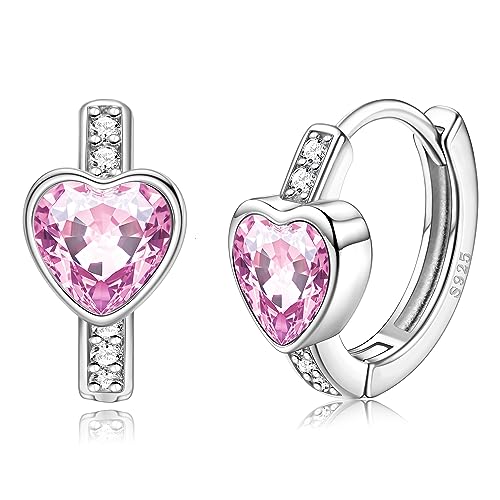 KRFY 925 Silber Ohrringe Creolen für Mädchen Damen Rosa Liebe Herz Stern Zirkonia Mondstein Schläfer Klein Creolen für Kinder Winzige Niedliche Huggies Ohrringe Creolen Hypoallergene Schmuck von Krfy