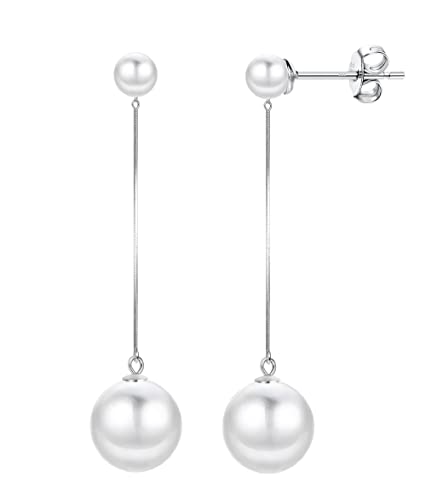 KRFY 925 Silber Perle Baumeln Ohrringe Hängend für Damen Lange Quaste Perle Ohrringe mit Kette CZ Ball Perle Tropfen Ohrring Schmuck für Hochzeit von Krfy