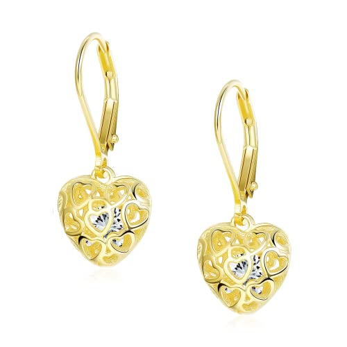 KRFY 925 Sterling Silber Filigrane Ohrringe 18K Gold überzogene Hypoallergene Herz Ball Leverback Dangle Ohrringe Herz Tropfen Dangle Ohrringe für Damen von Krfy