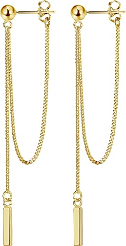KRFY Silber 925 Ohrringe für Damen - 14K Gold Überzogene Bar Tropfen Kette Ohrringe Hypoallergen Hängend Einfädler Baumeln für Mädchen von Krfy