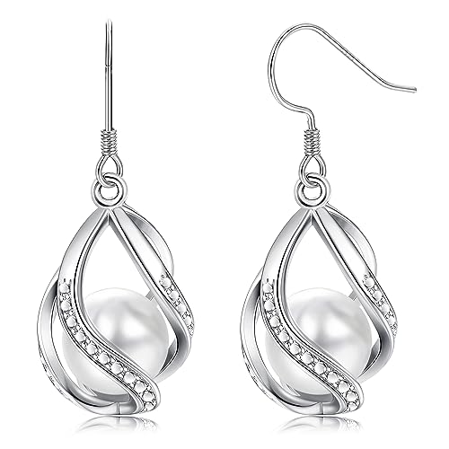 KRFY Ohrringe Hängend Silber 925 für Damen Mädchen Tropfen Ohrringe 925 Sterling Silber Hypoallergen Teardrop Funkelnde Cubic Zirkonia Perle Tropfen Ohrringe Schmuck Geschenke von Krfy