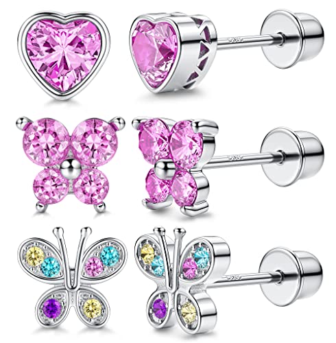 KRFY Hypoallergene Ohrstecker für Damen Mädchen Sterling Silber Rhodium überzogene Ohrringe Kleinkind Sichere Schraube Zurück Ohrringe Cubic Zirkonia Ohrstecker Set von Krfy