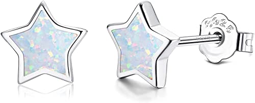 KRFY 925 Sterling Silber Stern Ohrstecker Opal Ohrringe für Damen Minimalist Ohrringe 18K Gold Plattiert Erstellt Weiß Blau Opal Rosa Hypoallergen Schmuck Geschenke von Krfy