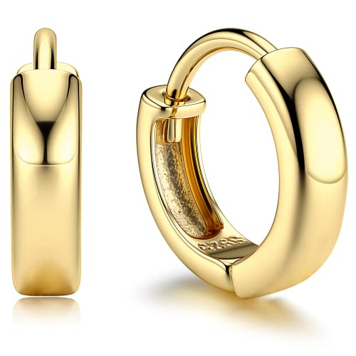 KRFY Sterling Silber Creolen Ohrringe für Damen Mädchen 14K Vermeil Gold Plated 3mm Chunky Gold Creolen Schläfer Ohrringe Bold Huggie Kleine Medium Kugelohrstecker 12/18/25mm von Krfy