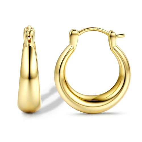 KRFY Chunky Gold Ohrringe für Damen 18 Karat Vergoldete Klobige Ohrringe Hypoallergene Creolen aus Silber Leichte Gold Creolen mit Silber Ohrringe für Damen (Gold/Silber/Roségold) von Krfy