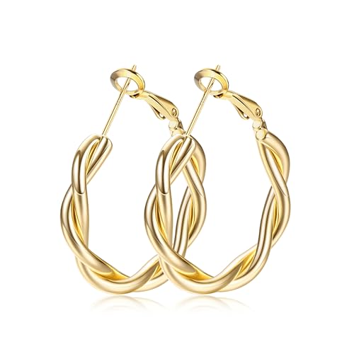 KRFY Creolen 925 Sterling Silber Post für Damen, Hypoallergene 14K Gold Plattiert Hollow Tube Creolen Ohrringe, Gold Creolen Ohrringe Schmuck 28mm von Krfy