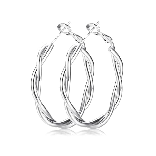 KRFY Creolen 925 Sterling Silber Post für Damen, Hypoallergene 14K Gold Plattiert Hollow Tube Creolen Ohrringe, Silber Creolen Ohrringe Schmuck 38mm von Krfy