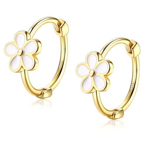 KRFY Gold Blumen Creolen Ohrringe 925 Sterling Silber Gänseblümchen Ohrringe für Damen Mädchen Hypoallergen Knorpel Helix Huggie Creolen von Krfy
