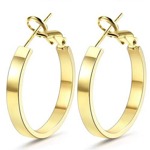 KRFY Creolen für Damen 925 Sterling Silber Post Hypoallergene 14K Vergoldete Große Hohle Röhrenohrringe 4mm Gold Große Creolen Ohrringe 30mm von Krfy