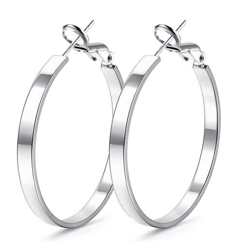 KRFY Creolen für Damen 925 Sterling Silber Post Hypoallergene 14K Vergoldete Große Hohle Röhrenohrringe 4mm Silber Große Creolen Ohrringe 40mm von Krfy