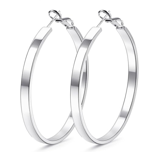 KRFY Creolen für Damen 925 Sterling Silber Post Hypoallergene 14K Vergoldete Große Hohle Röhrenohrringe 4mm Silber Große Creolen Ohrringe 50mm von Krfy