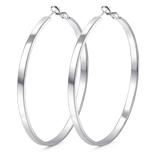 KRFY Creolen für Damen 925 Sterling Silber Post Hypoallergene 14K Vergoldete Große Hohle Röhrenohrringe 4mm Silber Große Creolen Ohrringe 70mm von Krfy