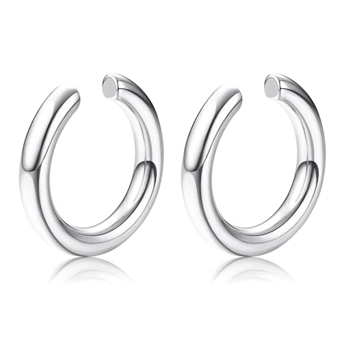 KRFY Ear Cuff Für Damen Manschettenohrringe mit Clip Kleine Silber Knorpel Ohrmanschetten Nicht Piercing Vintage Dicke Runde Huggie Hypoallergen Fake Ohrklemme von Krfy