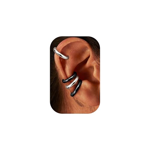 KRFY Ear Cuff Für Damen Manschettenohrringe mit Clip Kleine Silber Schwarze Knorpel Ohrmanschetten Nicht Piercing Vintage Dicke Runde Huggie Hypoallergen Fake Ohrklemme von Krfy
