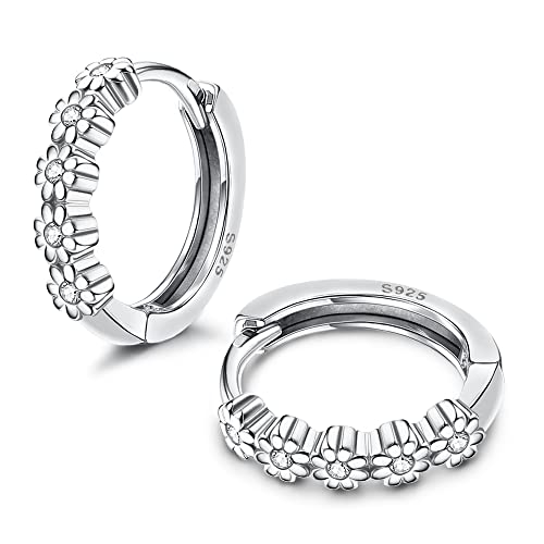 KRFY Kleine Creolen Ohrringe 925 Sterling Silber für Damen Mädchen Blume Cubic Zirkonia Huggie Ohrringe Hypoallergene Knorpel Ohrringe von Krfy