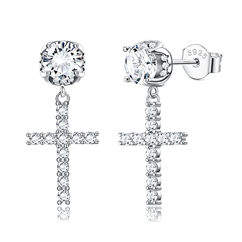 KRFY Kreuz Ohrringe Sterling Silber Cubic Zirkonia Hypoallergene Ohrringe 18K Weißgold Vergoldet Ohrhänger Hip Hop Schmuck Iced Out Kreuz Ohrringe Hängend für Damen Herren KRFY Kreuz Ohrringe Sterling Silber Cubic Zirkonia Hypoallergene Ohrringe 18K Weißgold Vergoldet Ohrhänger Hip Hop Schmuck Iced Out Kreuz Ohrringe Hängend für Damen Herren von Krfy