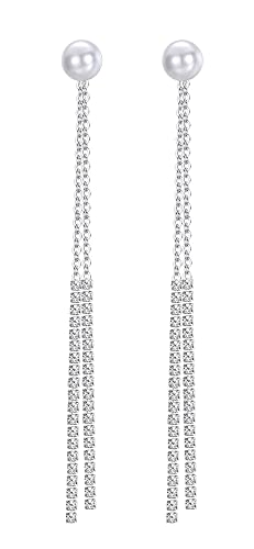 KRFY Ohrringe Hängend 925 Sterling Silber Hypoallergenic für Damen Mädchen Quaste Lange Kette Ohrringe Perle CZ Schlange Threader Kette Ohrringe Dangle Drop Ohrringe silber 925 von Krfy