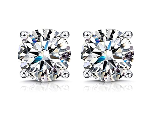 KRFY Moissanite Ohrringe 1 Karat/2 Karat Brillant Rundschliff D Farbe VVS1 Kreierte Diamantohrringe 18 Karat Weißgold Vergoldetes Sterlingsilber Moissanite Ohrstecker mit Silikonrückseite 4–8 mm von Krfy