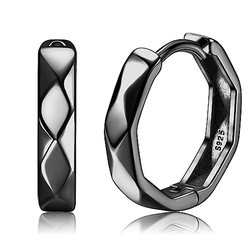 KRFY Creolen Silber 925 für Herren Damen Klein Leichter Ohrringe Creolen Rhombus Förmigen Schneiden Textur Hochglanzpoliertes Schwarzes Ohrringe Herren Damen Innendurchmesser 15MM KRFY Creolen Silber 925 für Herren Damen Klein Leichter Ohrringe Creolen Rhombus Förmigen Schneiden Textur Hochglanzpoliertes Schwarzes Ohrringe Herren Damen Innendurchmesser 15MM von Krfy