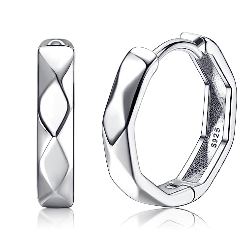 KRFY Creolen Silber 925 für Herren Damen Klein Leichter Ohrringe Creolen Rhombus Förmigen Schneiden Textur Hochglanzpoliertes Silber Ohrringe Herren Damen Innendurchmesser 15MM KRFY Creolen Silber 925 für Herren Damen Klein Leichter Ohrringe Creolen Rhombus Förmigen Schneiden Textur Hochglanzpoliertes Silber Ohrringe Herren Damen Innendurchmesser 15MM von Krfy