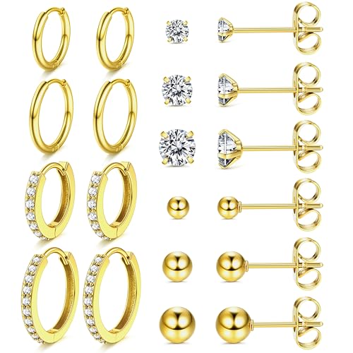 KRFY Ohrringe Edelstahl für Damen Mädchen Hypoallergene Leichte Huggie Creolen Ohrringe und Ohrstecker Ohrringe Set CZ Klein Schläfer Knorpel Ohrringe für Mehrere Piercings von Krfy