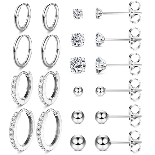 KRFY Ohrringe Edelstahl für Damen Mädchen Hypoallergene Leichte Huggie Creolen Ohrringe und Ohrstecker Ohrringe Set CZ Klein Schläfer Knorpel Ohrringe für Mehrere Piercings von Krfy