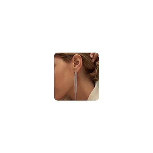 KRFY Lange Ohrringe Hängend Silber 925 für Damen Creolen Silber Quaste Ohrringe Threading Lang Silber Kette Quasten Creolen mit Anhänger Modeschmuck von Krfy