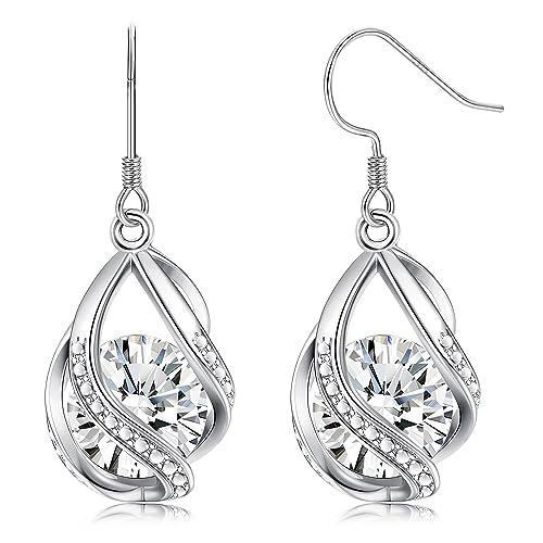 KRFY Ohrringe Hängend Silber 925 für Damen Mädchen Tropfen Ohrringe 925 Sterling Silber Hypoallergen Teardrop Funkelnde Cubic Zirkonia Perle Tropfen Ohrringe Schmuck Geschenke von Krfy