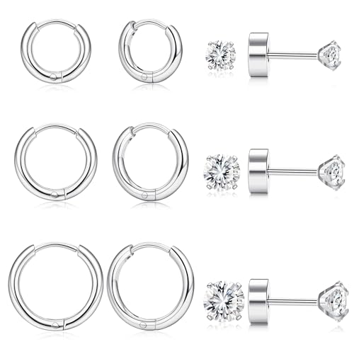 KRFY Ohrringe Set für Damen,316L Chirurgenstahl Ohrringe Silber Gold Creolen und Flache Rückseite Ohrstecker Klein Hypoallergene Zirkonia Sleeper Huggie Helix Ohr Piercing Set KRFY Ohrringe Set für Damen,316L Chirurgenstahl Ohrringe Silber Gold Creolen und Flache Rückseite Ohrstecker Klein Hypoallergene Zirkonia Sleeper Huggie Helix Ohr Piercing Set von Krfy