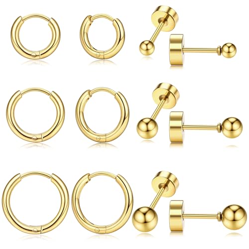 KRFY Ohrringe Set für Damen,316L Chirurgenstahl Ohrringe Silber Gold Creolen und Flache Rückseite Ohrstecker Klein Hypoallergene Zirkonia Sleeper Huggie Helix Ohr Piercing Set von Krfy