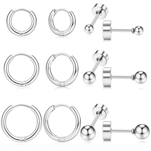 KRFY Ohrringe Set für Damen,316L Chirurgenstahl Ohrringe Silber Gold Creolen und Flache Rückseite Ohrstecker Set Klein Hypoallergene Zirkonia Sleeper Huggie Helix Ohr Piercing Set Sleeper Ohrringe von Krfy